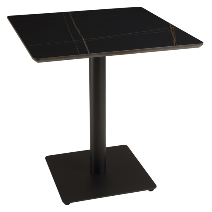 ICARE - Ensemble n°2: table bistrot 70x70cm en céramique marbré noir