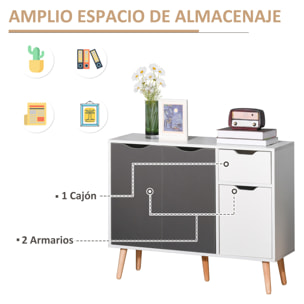 Aparador Moderno Aparador para Salón con 3 Puertas y Cajón Mueble Auxiliar para Salón Cocina Dormitorio 90x30x72 cm Blanco y Gris