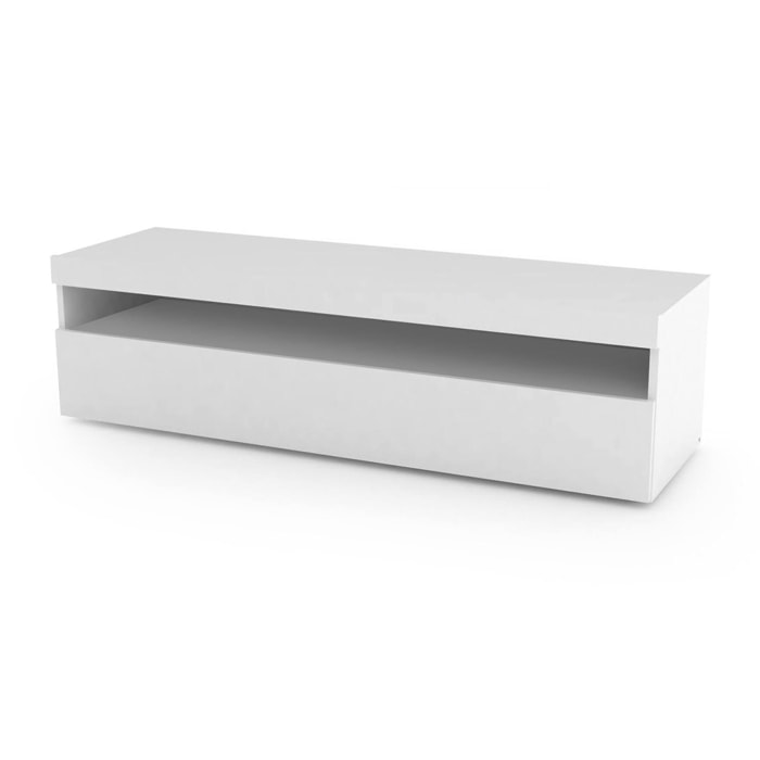 Mobile porta TV Adelicia, Credenza bassa da soggiorno, Base porta televisione, 100% Made in Italy, cm 130x45h36, Bianco lucido