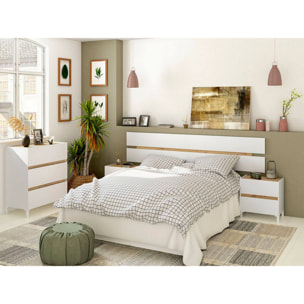 Testiera letto Dado, Spalliera, Testata per camera da letto, Poggiatesta, 216x3 h47 cm, Bianco e Rovere Nodi