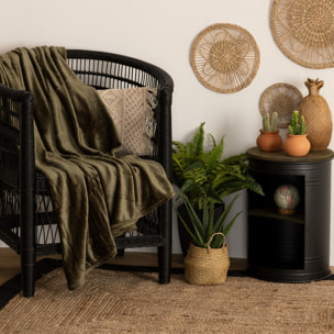 Plaid flanelle vert kaki 125x150cm