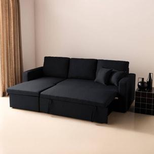 Canapé d'angle convertible réversible 3 places tissu avec coffre IDA