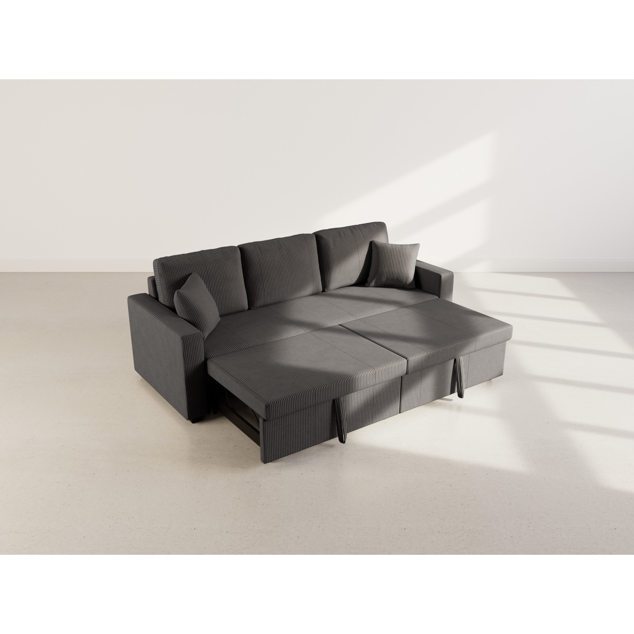 Cyrus - Canapé droit 3 places convertible en velours côtelé - Gris foncé