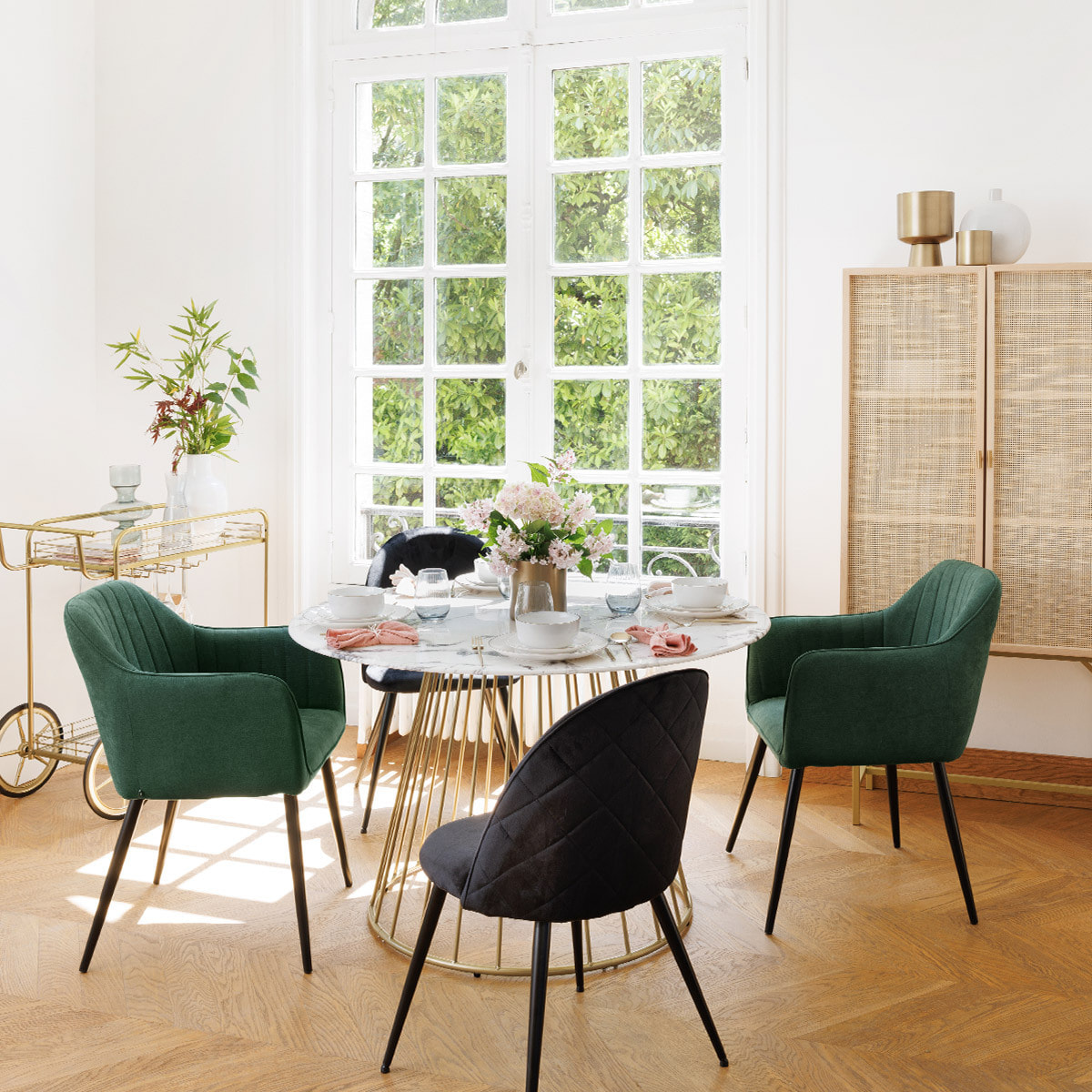 Desserte "Antonella" - métal et verre trempé - doré - H90 cm