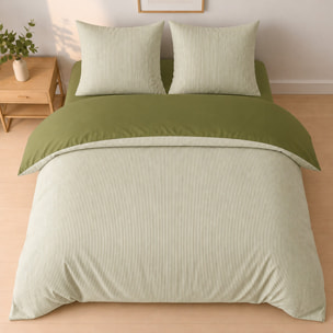 Parure housse de couette mini seersucker rayures vert olive, MILLERAY