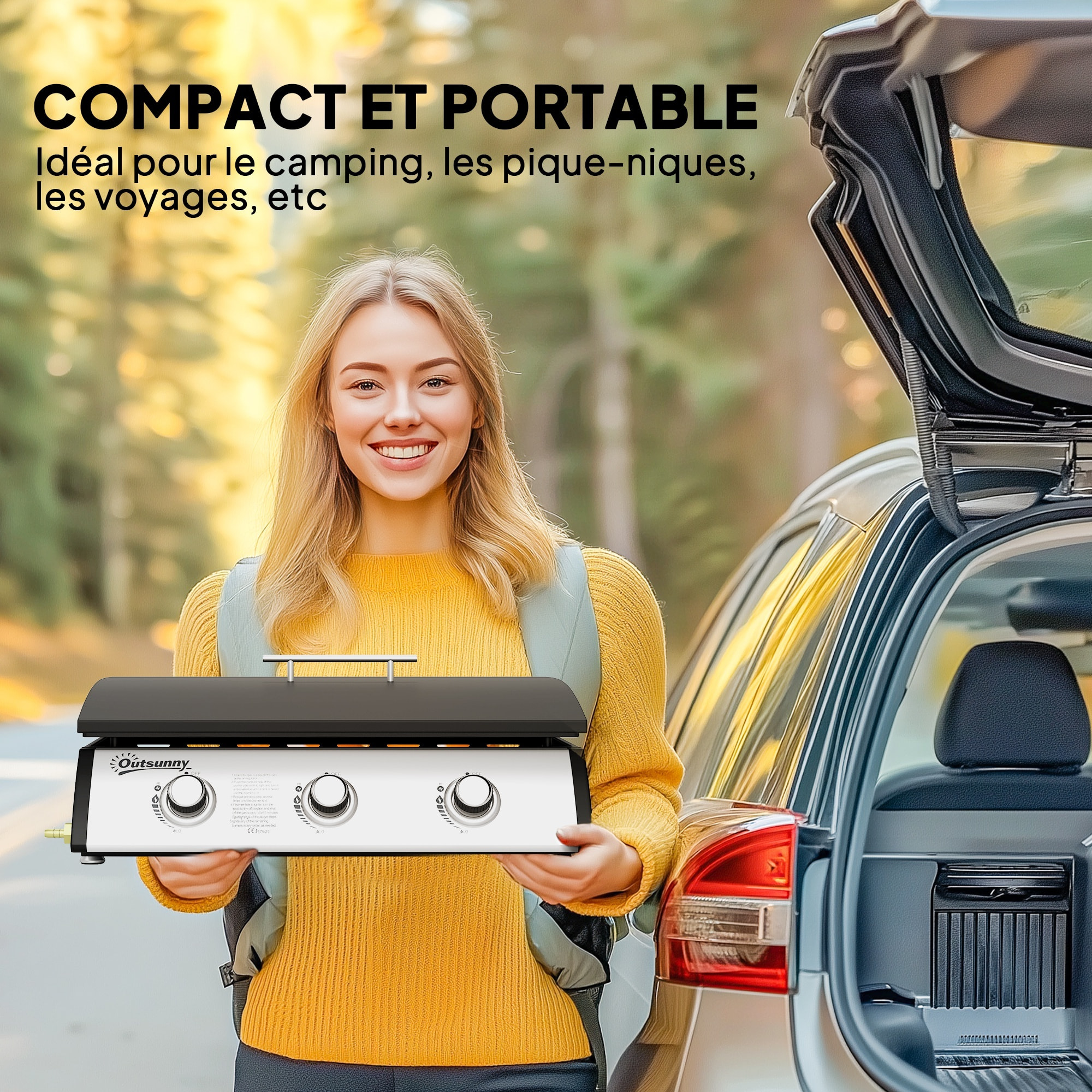 Plancha gaz avec couvercle - 3 brûleurs total 7,5 kW - surface cuisson 61 x 35,5 cm - détendeur tuyau inclus
