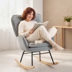 Silla Mecedora Moderna, Mecedora Tapizada en Chenilla, Sillón de Lactancia con Respaldo Ancho, Acolchado Grueso, Patas de Madera, Reposabrazos, para Dormitorio, Salón, Gris Claro
