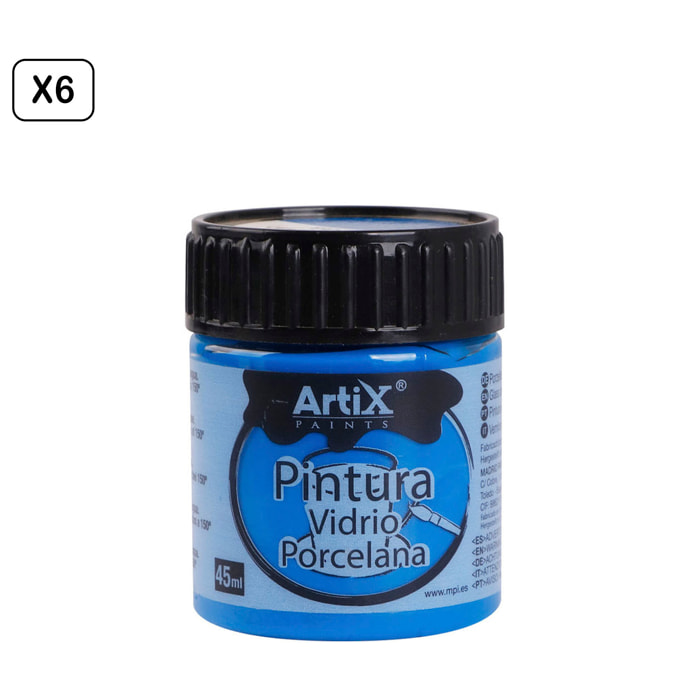 Pack 6 Uds. PINTURA CERÁMICA Y CRISTAL 45 ml COLOR AZUL