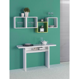 Tavolo allungabile Lavanda, Tavolo da pranzo con apertura a libro, Consolle multiuso allungabile, 100% Made in Italy, Cm 120x70h75, Bianco