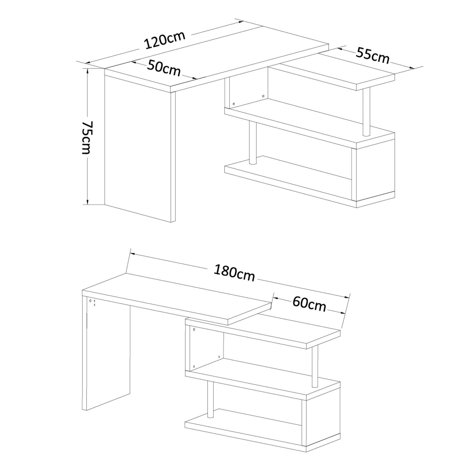 Bureau informatique modulable avec bibliothèque design métal chromé blanc - HOMCOM