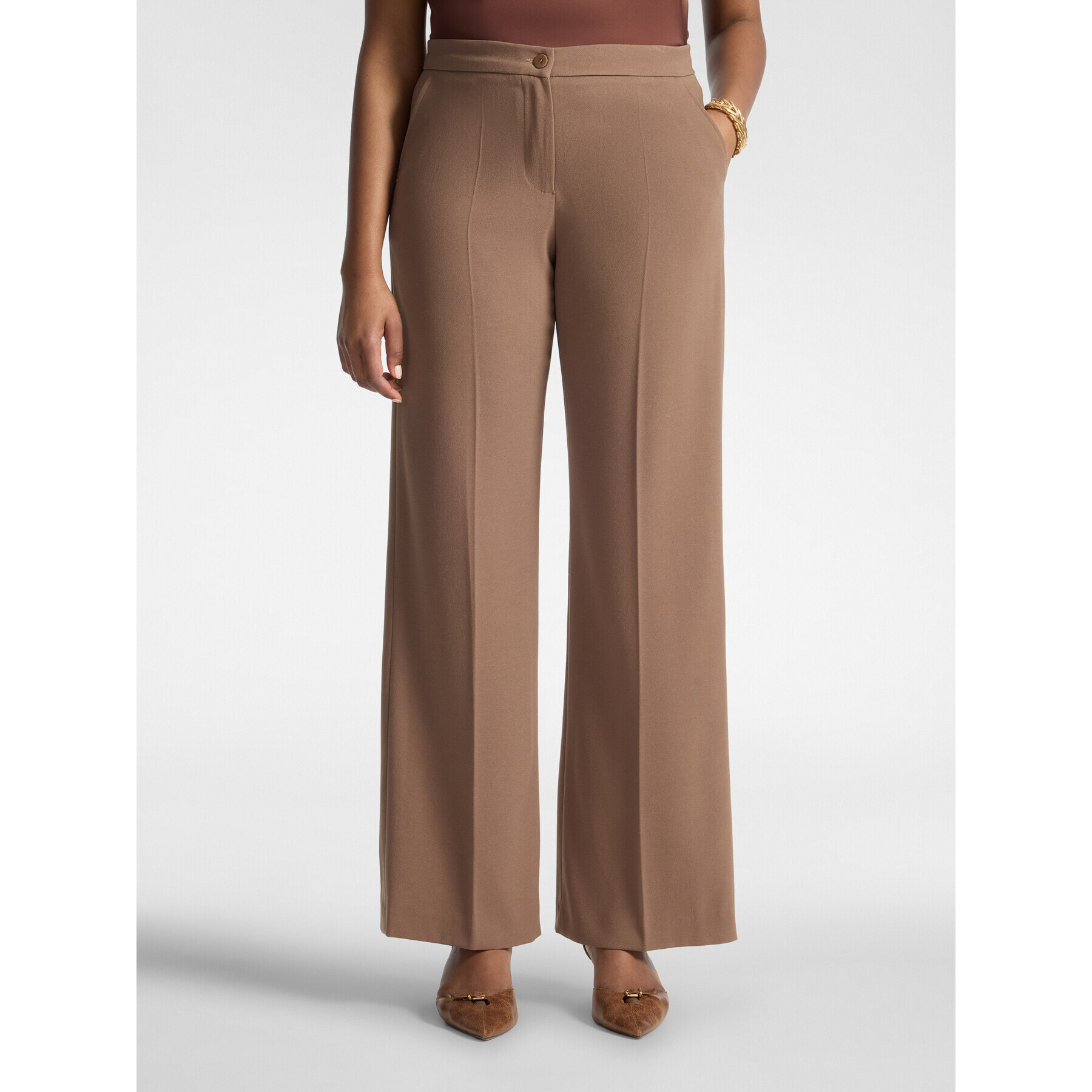 Elena Mirò - Pantalones palazzo de crepé mezcla de algodón - Beige