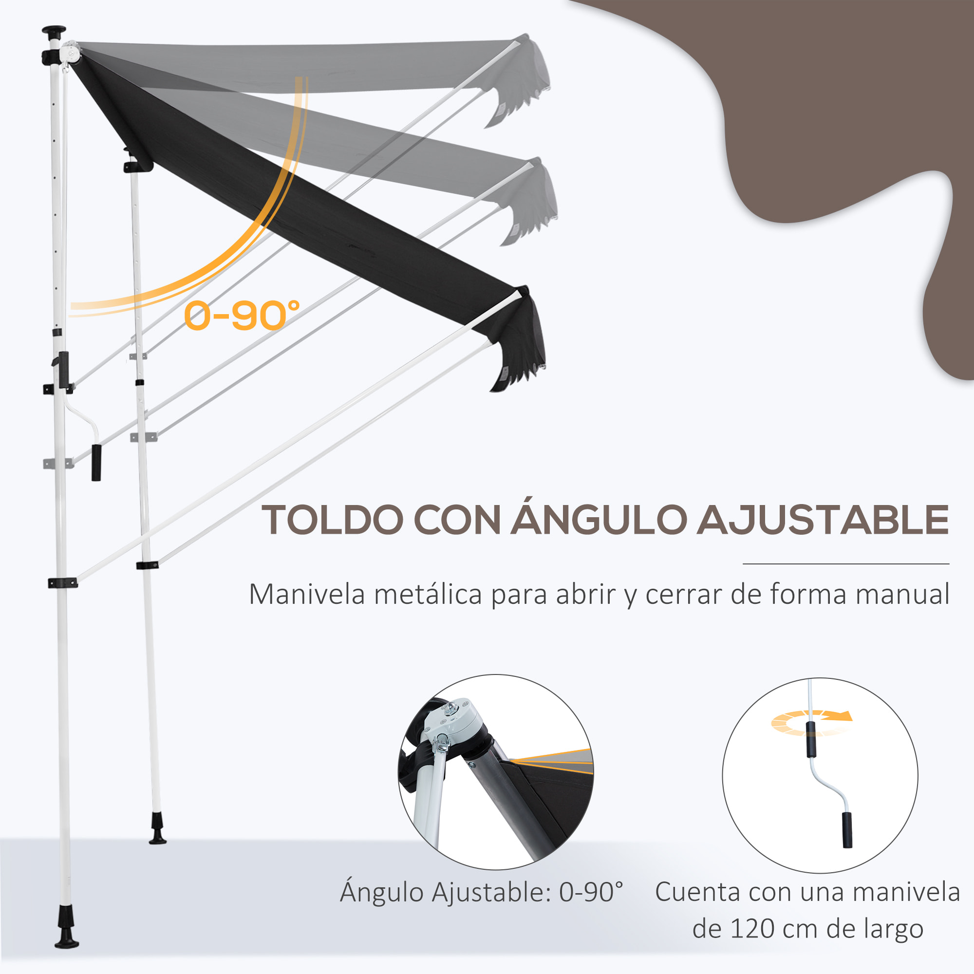 Toldo Balcón Altura Ajustable De Aluminio 2x1.5m Gris