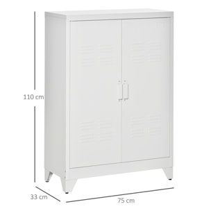 Armario de Almacenamiento Aparador de Metal con Doble Puerta Cierre Magnético y 2 Estantes Ajustables para Oficina Salón Dormitorio 75x33x110 cm Blanco