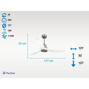 Ventilateur de plafond Réversible  Thermostat Wifi Moteur à courant continu Toits en pente Télécommande Adaptateur 2/3 Lames Hypersilence Mémoire Shopify Vendible (AUTOMATIQUE)