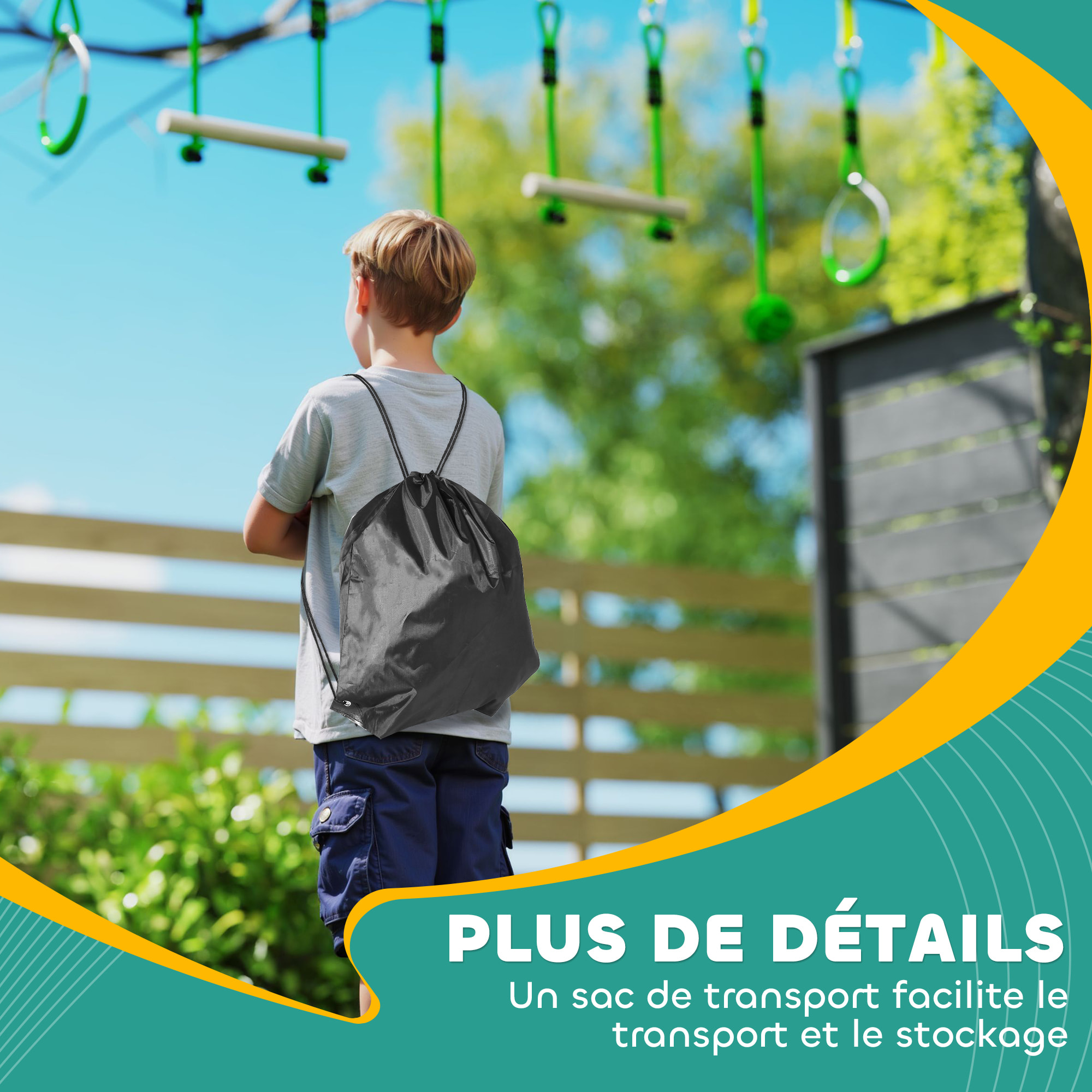 Tyrolienne enfant 10m max. 50Kg - kit complet - nombreux accessoires - vert