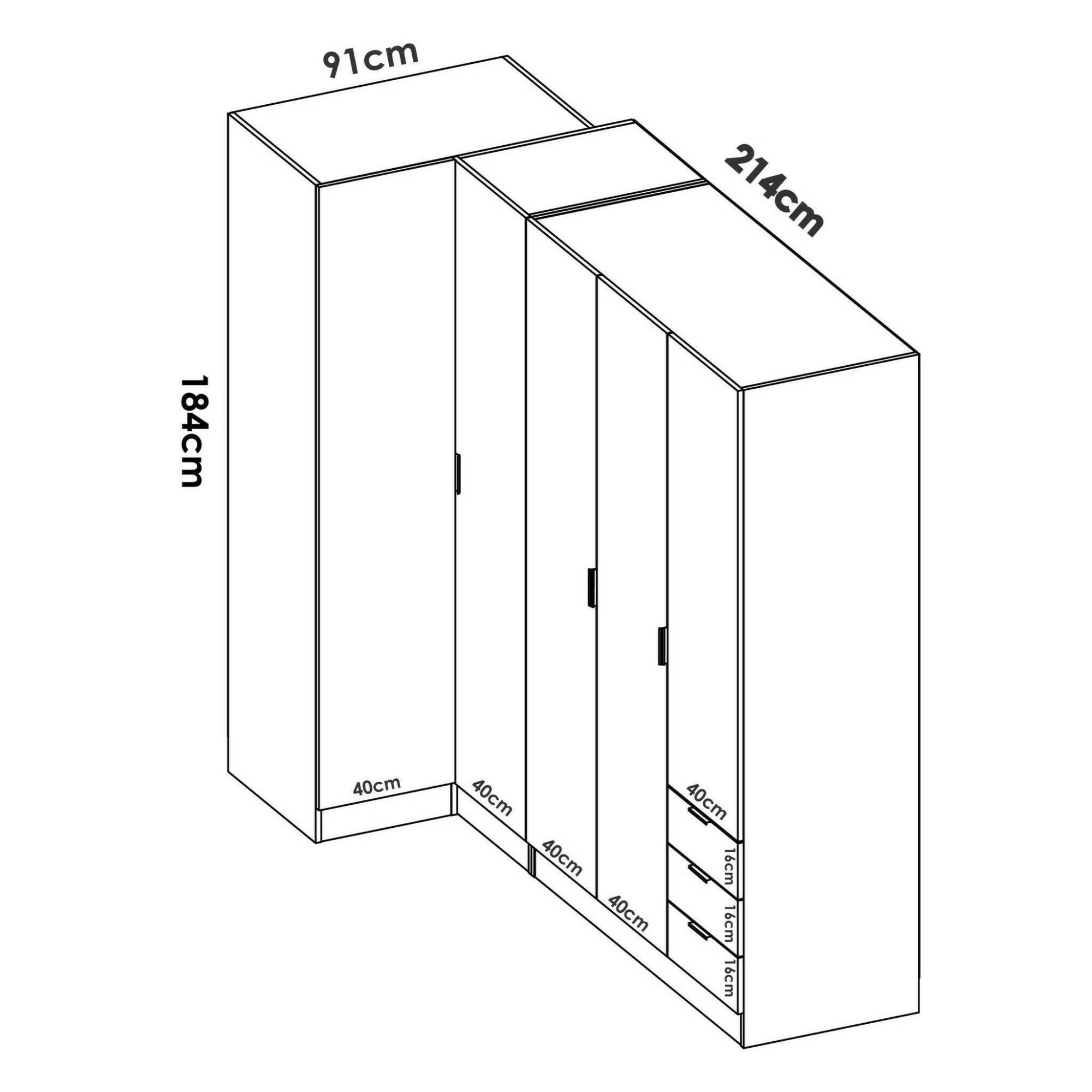 Guardaroba Succiso, Mobile angolare per camera da letto, Armadio appendiabiti ad angolo a 5 ante battenti, 214x91h184 cm, Rovere