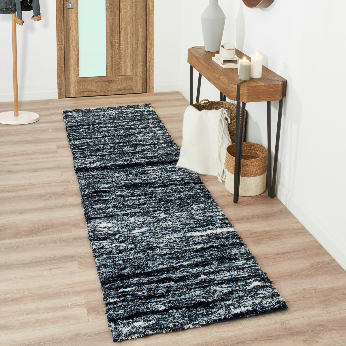 Oslo - tapis salon à poils longs abstrait bleu