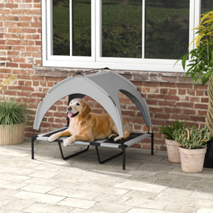Cama para Perros Elevada con Toldo, Cama para Perros Grandes, Refrescante y Transpirable, 106x76x94 cm, con Marco de Acero y Bolsa de Transporte, para Interior y Exterior, Gris Claro