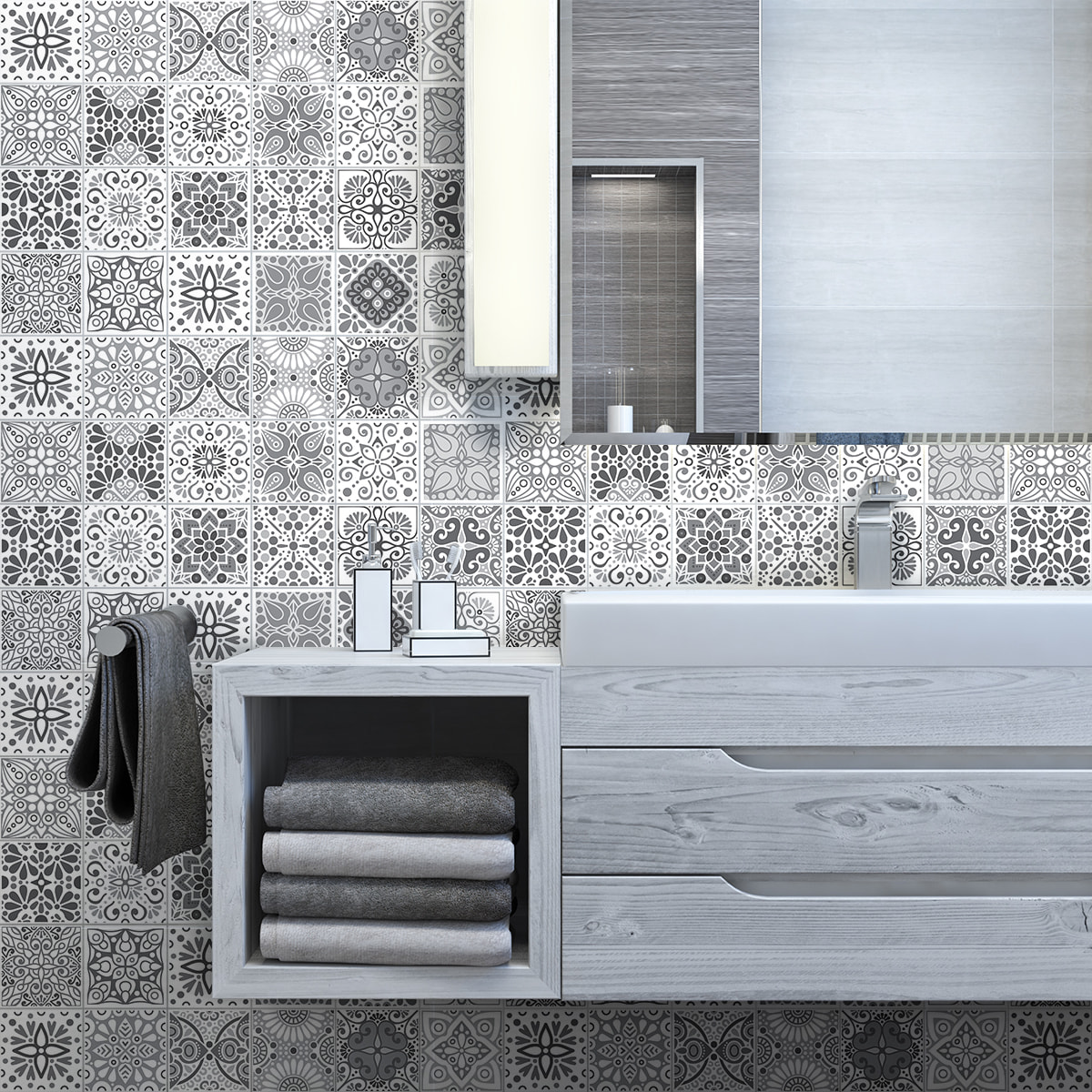Stickers muraux - Sticker Mural Carrelage adhésif Cuisine Salle de Bain - 24 STICKERS CARRELAGES AZULEJOS YASMINE