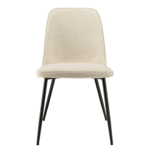 TOM - Lot de 2 chaises tissu écru dossier droit pieds acier noir