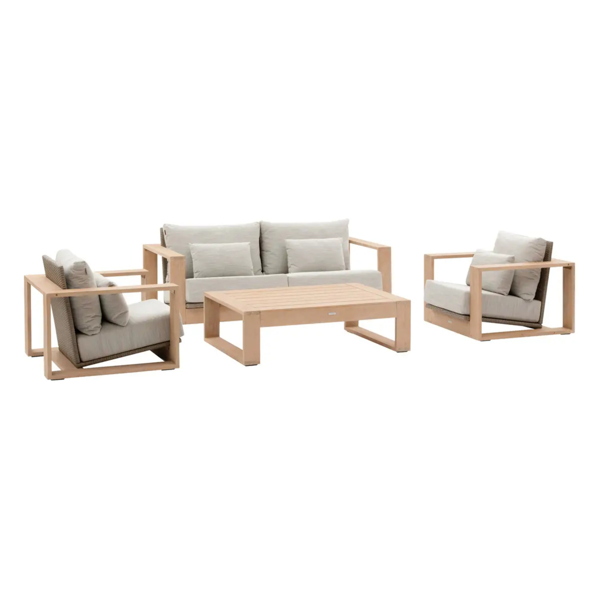 Canapé de jardin "Loevo" eucalyptus & gris 3 places en polyester et eucalyptus