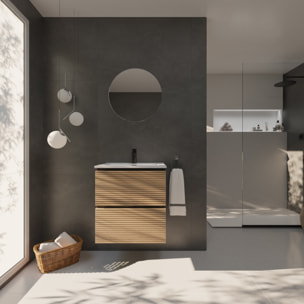 Conjunto de Baño Yinu | 60 cm Negro - Solomon | Dos Cajones | Lavabo Encastrado | No incluye Espejo | Alday