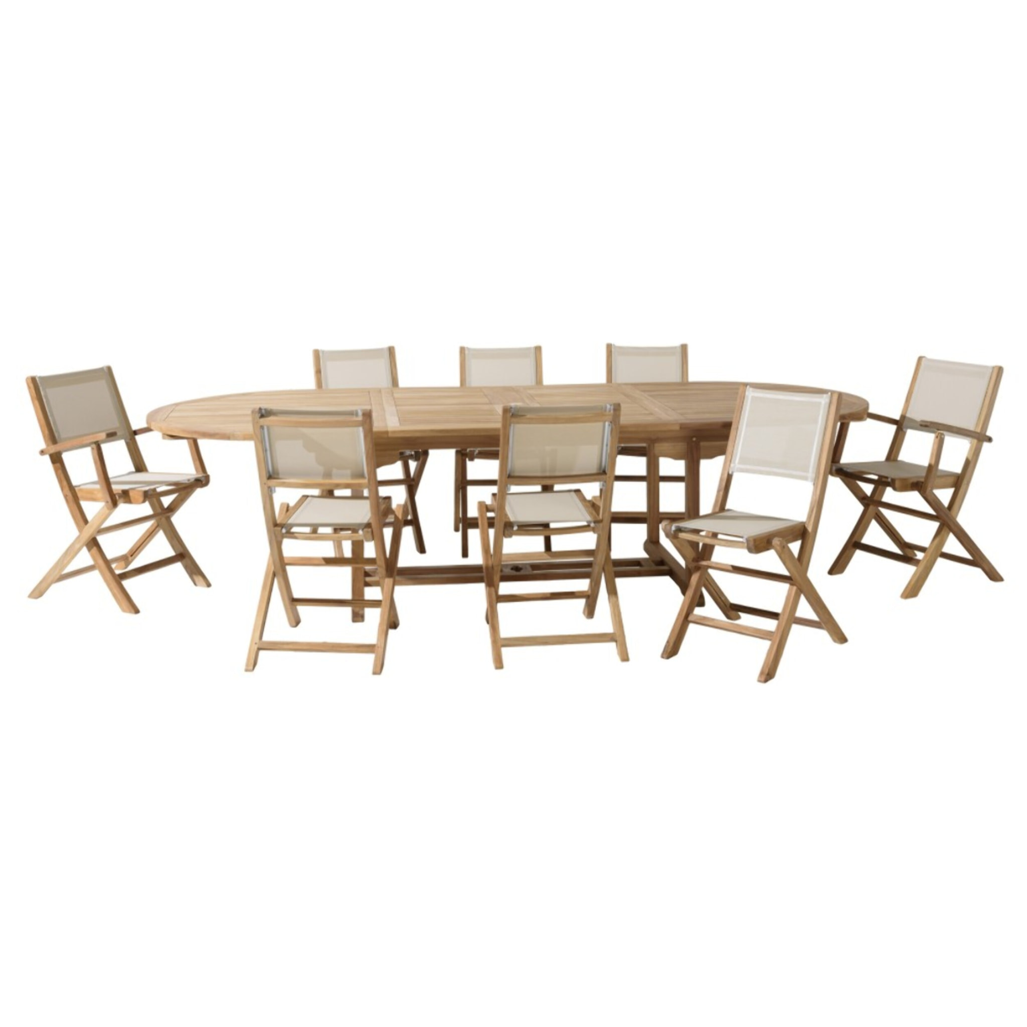 FUN - Ensemble de jardin en bois teck et textilène 10/12 personnes