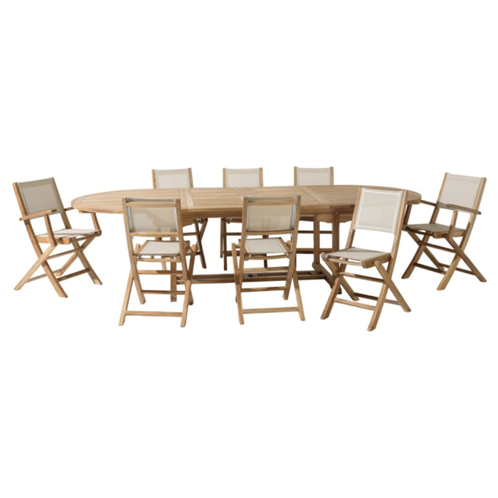 FUN - Ensemble de jardin en bois teck et textilène 10/12 personnes