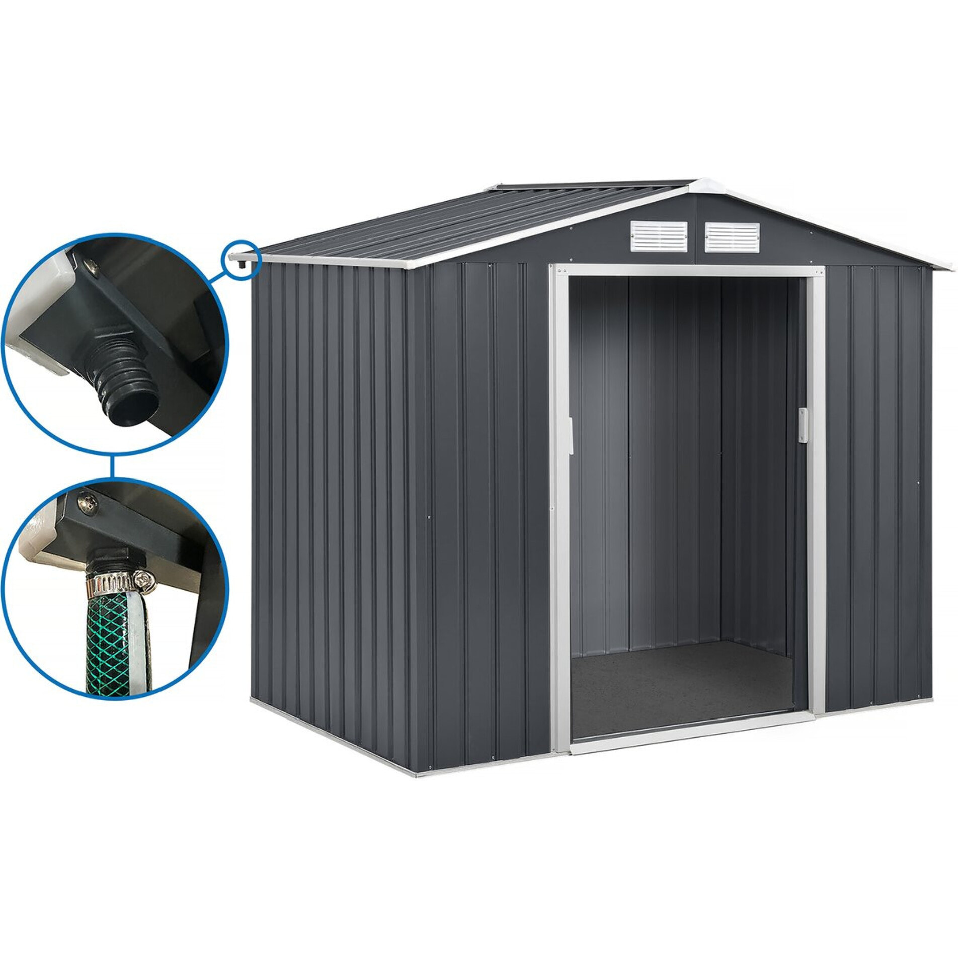 Abri de jardin en métal "Vegas" 5.29 m² avec gouttière - Gris