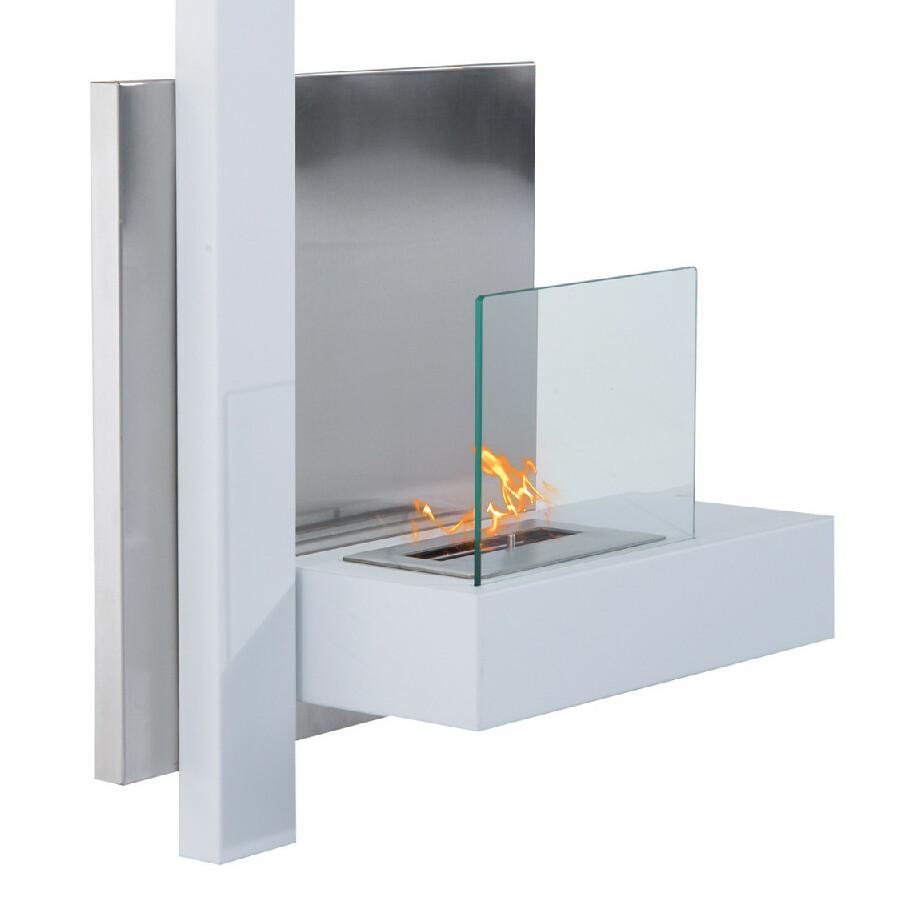 Cheminée bioéthanol murale design Bauhaus 1 brûleur 1,5 L 75L x 22l x 63H cm couverture 20-25 m² acier blanc inox. brossé