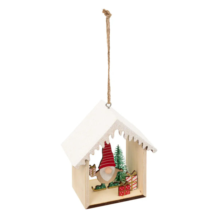 Décoration de sapin en bois gnome maison vert 11cm