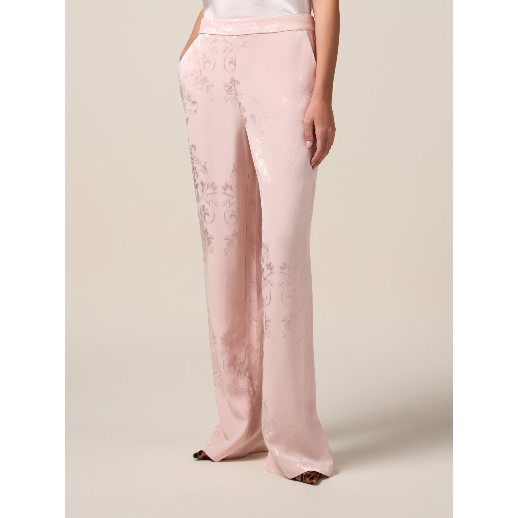 Oltre - Pantalones palazzo jacquard - Rosa
