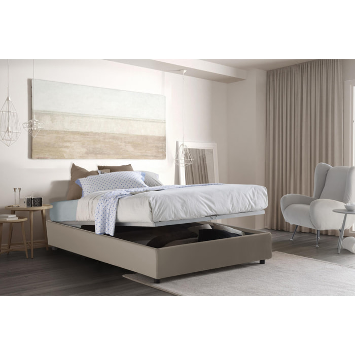 Letto piazza e mezza Anna, Letto contenitore con rivestimento in ecopelle, 100% Made in Italy, Apertura frontale, con materasso Cm 120x190 incluso, Tortora