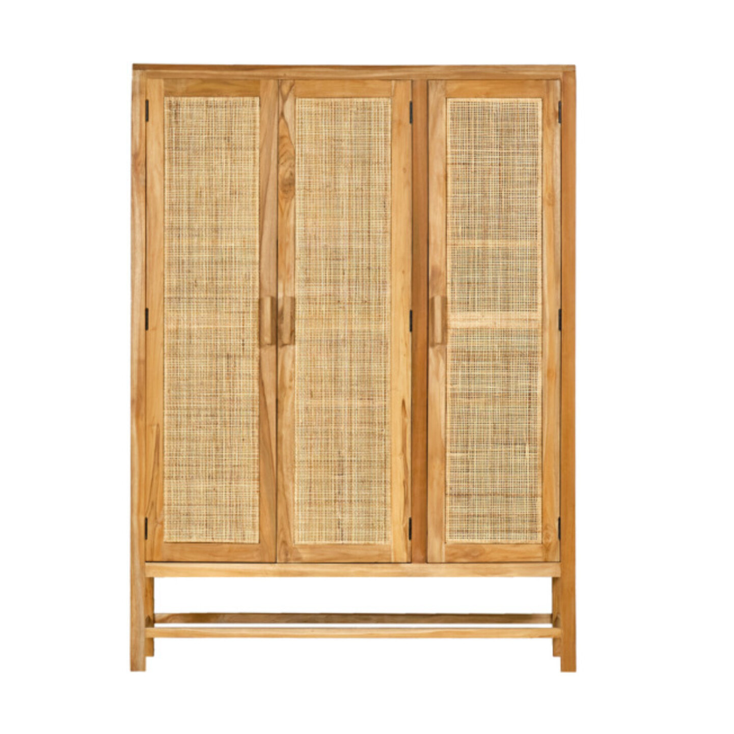 Armoire haute 3 portes en rotin et bois massif de teck - LINA
