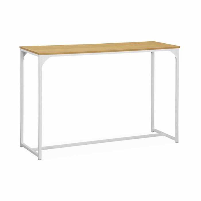 Console en métal blanc mat et décor bois. 120x39x79cm - Loft -  table d'appoint avec 1 barre de renfort