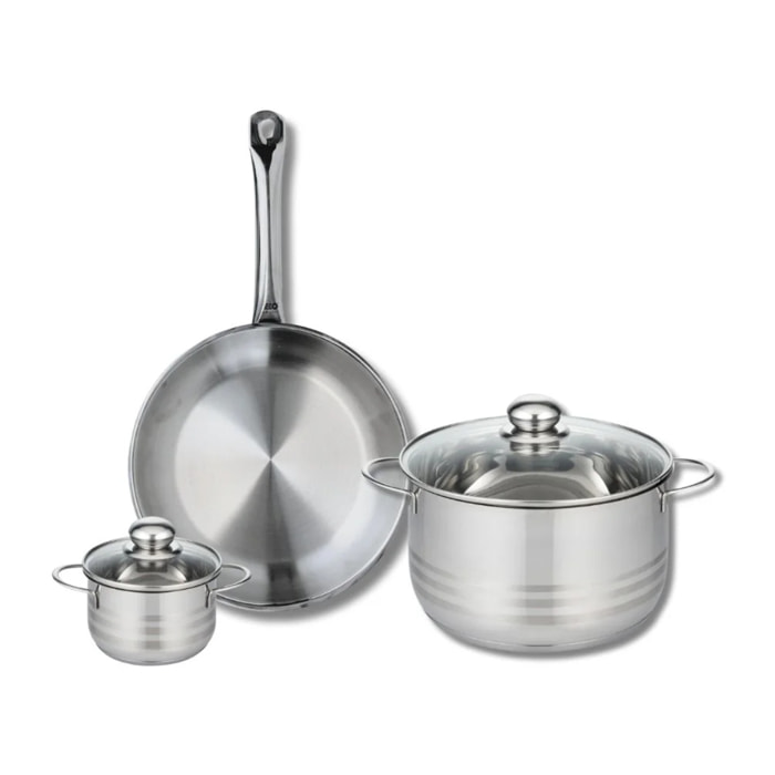 Ensemble de 1 Poêle de cuisson 28 cm et 2 faitouts 12 et 24 cm Elo Profi Brillant