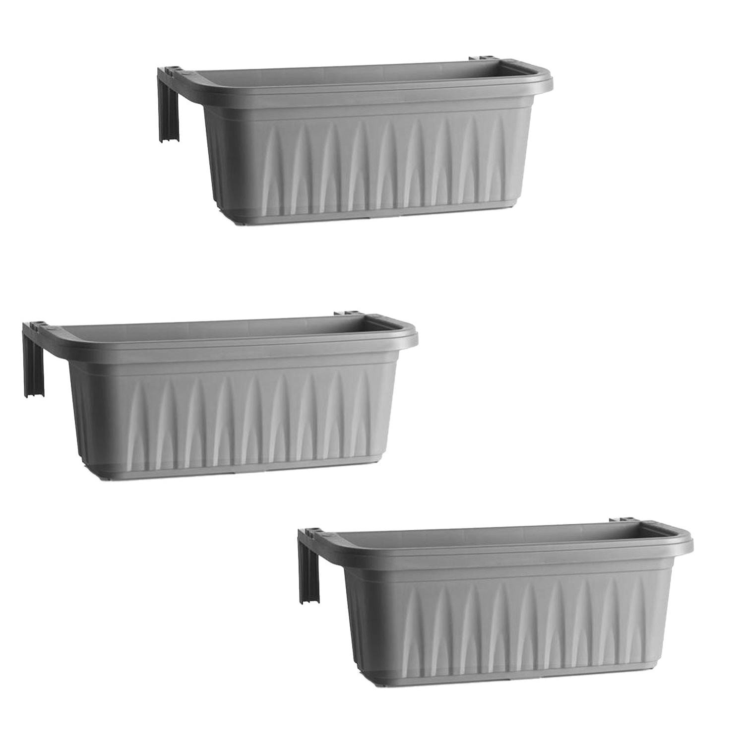 Rondine 50 - set di 3 balconiere da 50cm con agganci regolabili e riserva d'acqua Grigio