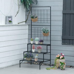 Soporte para Plantas con Enrejado de Metal Estantería para Macetas Trepadoras con 3 Estantes para Terraza Balcón Jardín Exterior e Interior 60x53,5x159,5 cm Negro