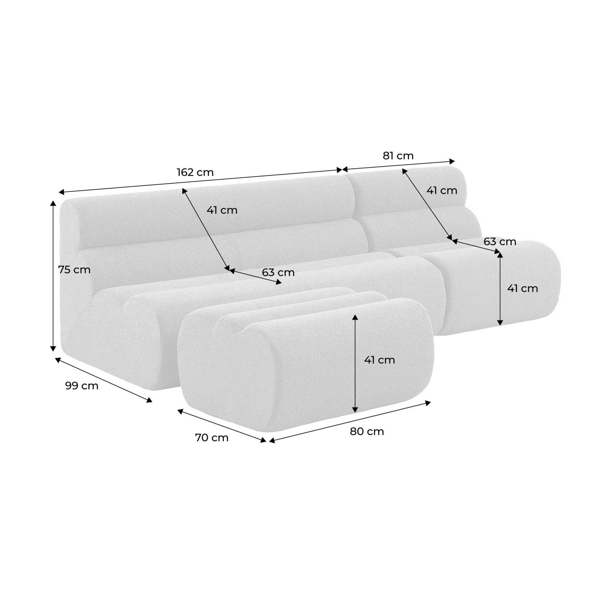 Canapé compressé modulable bouclette texturée 3 places avec repose pied NOVA