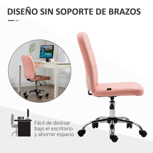 Silla de Oficina sin Brazos Silla de Escritorio Giratorio de Piel Sintética con Altura Ajustable Estilo Moderno Carga 120 kg 45x59x90-100 cm Rosa