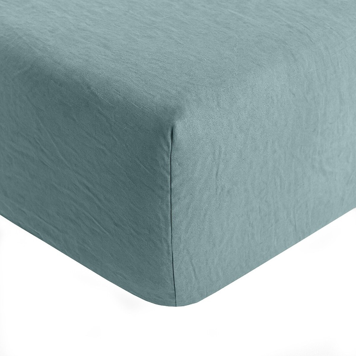Drap Housse- Bonnet 40cm 100% Lin LavÉ Bleu Stone