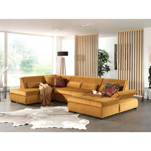 Vermont - canapé panoramique d'angle gauche - 7 places - XXL - en velours - Jaune