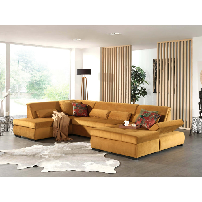 Vermont - canapé panoramique d'angle gauche - 7 places - XXL - en velours - Jaune