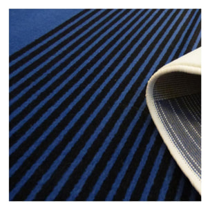 Tapis contemporain Fehu motif seventies géométrique bleu beige et noir