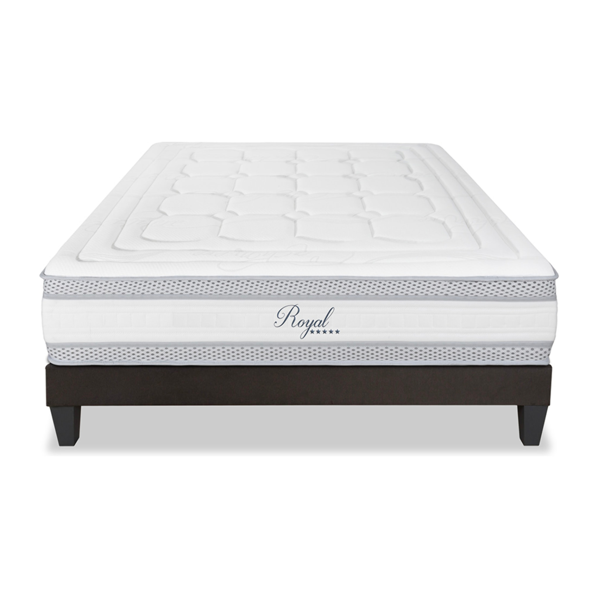 Ensemble Matelas Royal 5* & Sommier KIT15, 24 cm, Mémoire de Forme et Mousse Hypersoft, Technologie tri-Lattes, Soutien Mi-Ferme