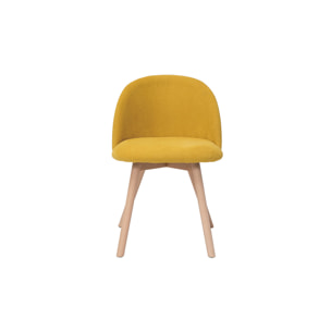 Chaises scandinaves en tissu effet velours jaune moutarde et bois clair massif (lot de 2) CELESTE