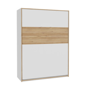 Armoire lit escamotable 140 x 200 cm décors blanc et chêne - BROOM