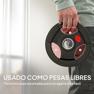 Discos Pesas Olímpicos, Agujero Ø50 mm, 2 Discos de Pesas 5 kg con Anillo Interior de Acero y Triple Agarre, para Mancuernas y Barras, Entrenamiento Fitness en Casa, Gimnasio, Negro