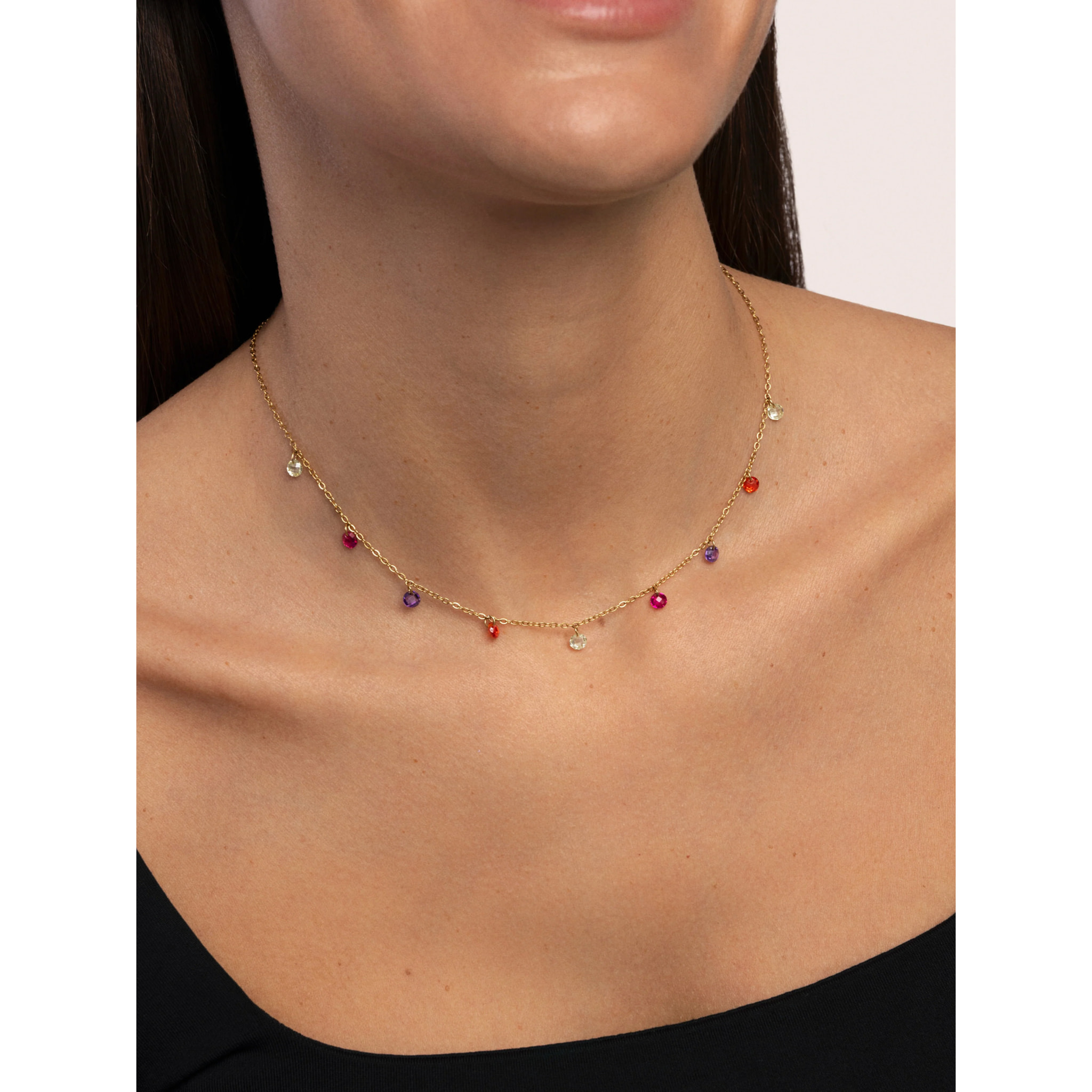 Collar Color Bits Acero Baño Oro