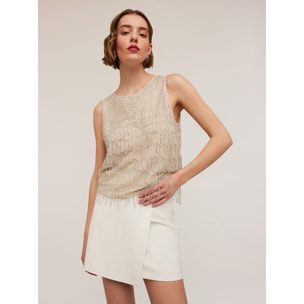 Motivi - Besticktes Top mit Fransen - Beige